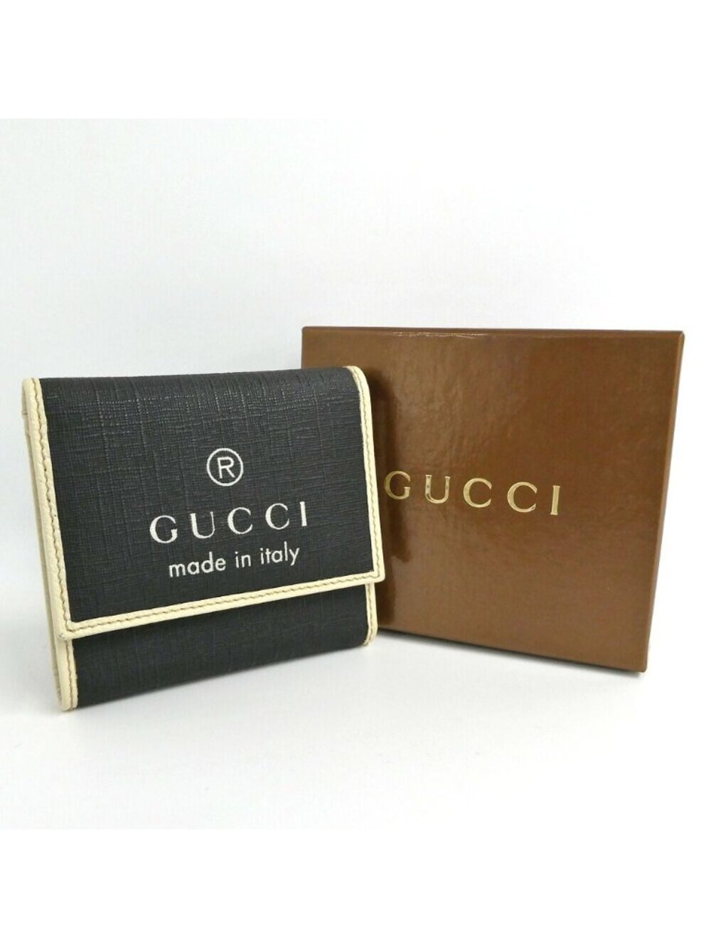 Gucci Trifold Wallet Black White Compact Logo - Picture 10 of 10